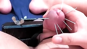 Cock skewering avant-garde cbt - 7 needles & cumshot with squeezed balls