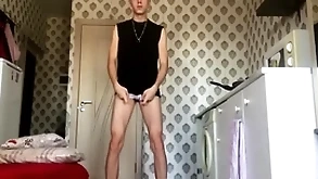 White socks and russian pupil with cum on his hair