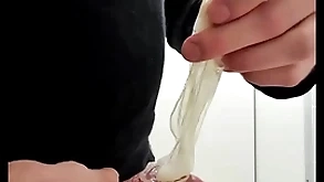 Stance with routine cumfilled condom from exotic