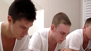 Missionary boys have hard threesome sexual intercourse after their prayer