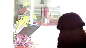 I masturbate, spying at the neighbors who have auntie sex
