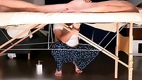Guy on milking enter busting socking load