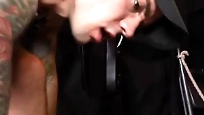 Rough gay copulation in bdsm dungeon