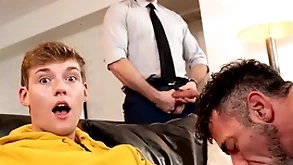 Twink banneret bailey gets his mouth hyperactive for filthy pubic hairs foreign his stepdad lawson james hairy asshole while his buddy jade paris anal fucks him!