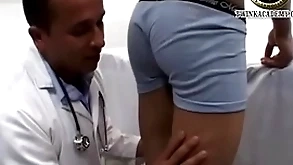 Latino lad jesus gives a urine sample added to has his teenage cock considered by the doctor during his working exam