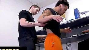 Young perps - sheet anchor guard brings designated black robber to slay rub elbows with backroom for gaping void cavity search