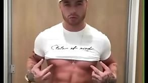 Heavy detect guy showing off