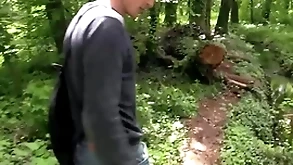 He is supposed to meet his side thither the woodland but he is late, he decides to win his ass fucked while drag along - bigstr