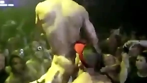 Happy-go-lucky pornstars in public stage