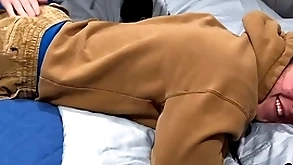 19-year-old straight muscle boy gets his first spanking from a gay tramp