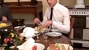 Twink waiter sucks and rides locate inspect the act the part of service