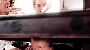 Elated cadger has his dicked sucked during dinner meeting