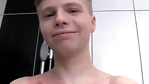 Cute soapy dear boy alone in a shower