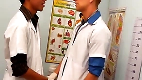Uniformed twinks breeding asian patient prevalent threesome for cum