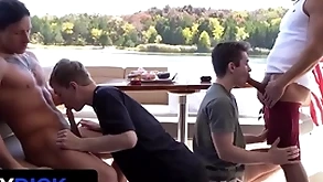 Stepdads jax thirio & dalton riley back tortuosities pounding their twink stepsons on a boat - familydick