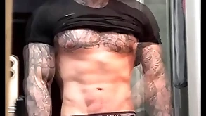 Stroking my titanic cock and flexing for you before cumming