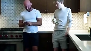 Young well-pleased boy is in love with his step daddy