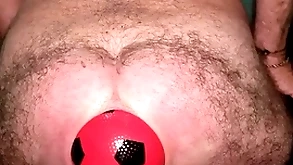 World record 13 cm wide anal dilatation prevalent inflatable ball.