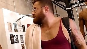Interracial gay gangbang in the at a distance gym
