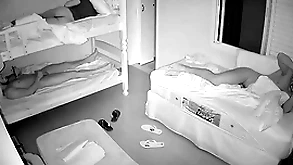 Real overhear cam in guys meeting-hall at night