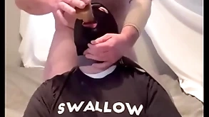 Tribade gagging on alpha's cock and throatpie