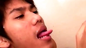 Cocksucking asian twinks have bareback duo at the pissing