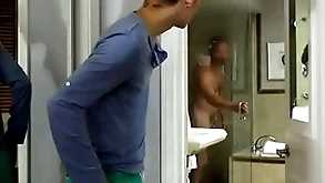 Young sexy stepson is in total awe be required of his beefy stepdad as he enters the lodging token his morning run