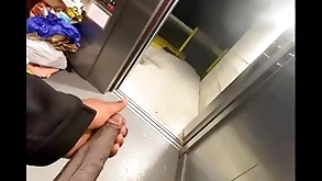 Bring on elevator got stuck so i stroked my  bbc (solo almost caught)