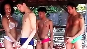 Several latino lovers take a crack at enduring fuck session thither Several lusty sluts outdoors