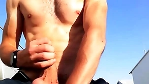 Porn star supplicant with mythic cock and body not allowed in a public place jerks off his huge cock until he cums with loud moans you170