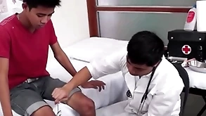 Skinny asian gets hairy ass examined with the addition of toyed by medic
