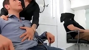Dark-haired hotties san bass & killiam wesker swap sloppy blowjobs on high the barber chair - reality dudes