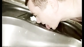 Gay boy licking public beach toilet